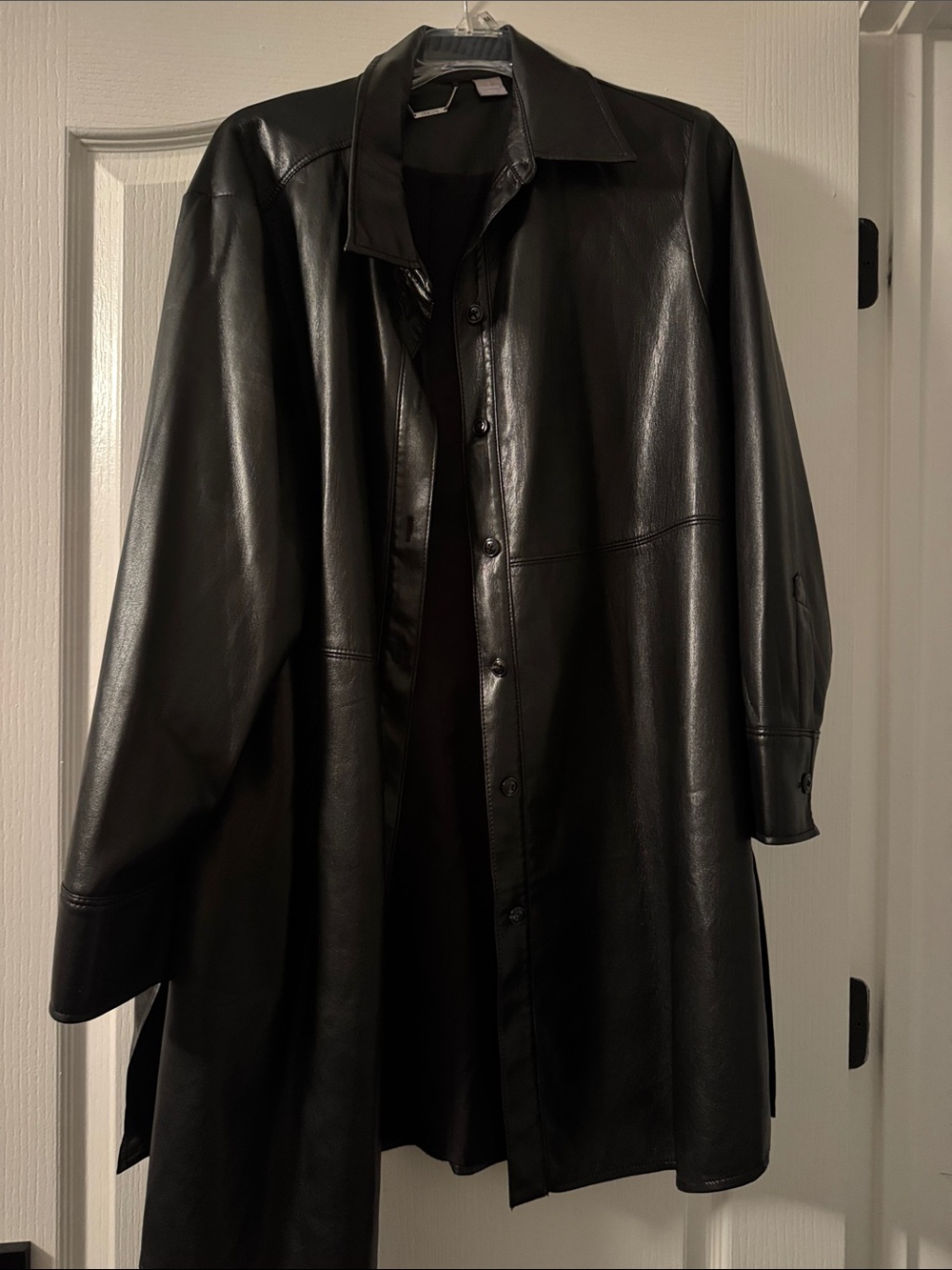 Chico's Black Faux Leather Long Shacket
